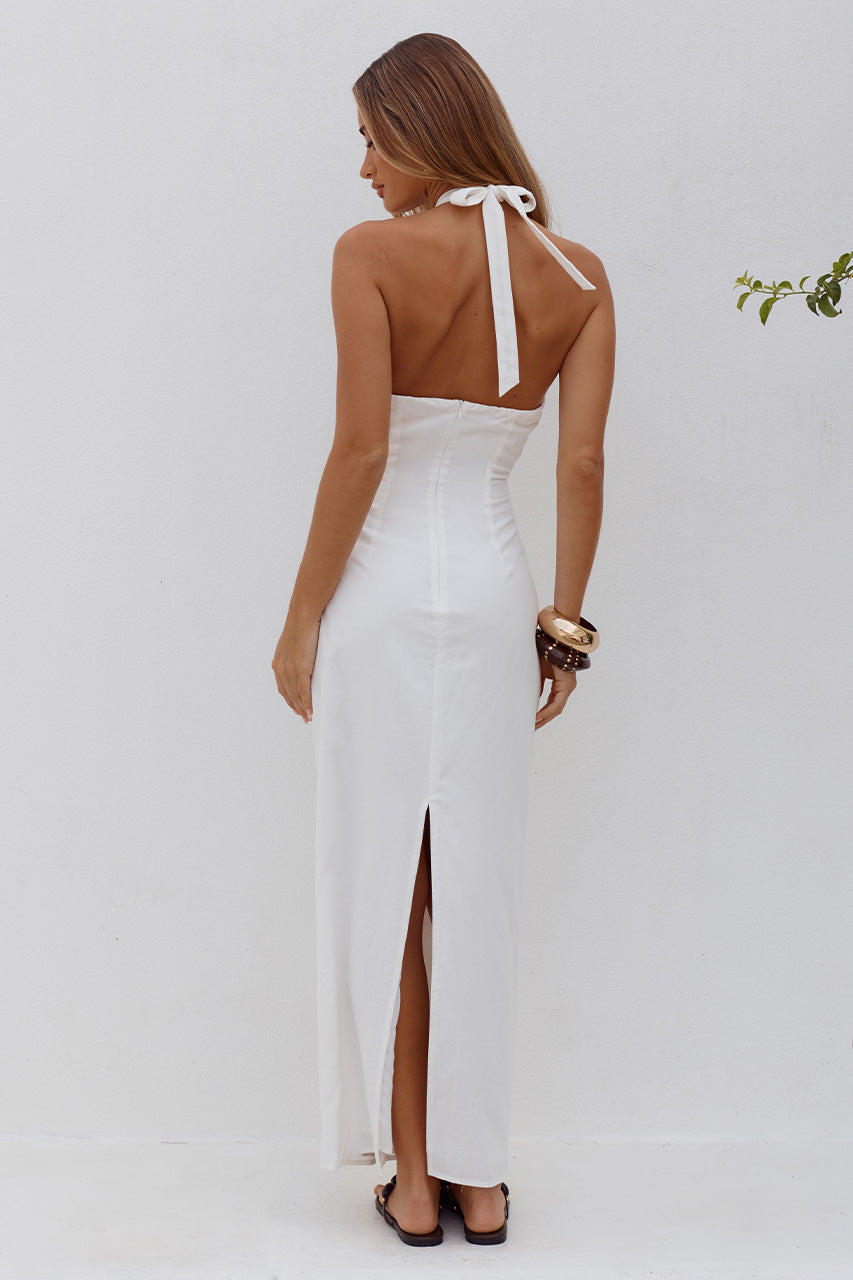 SHELLIE KEYHOLE HALTER MIDI DRESS - WHITE