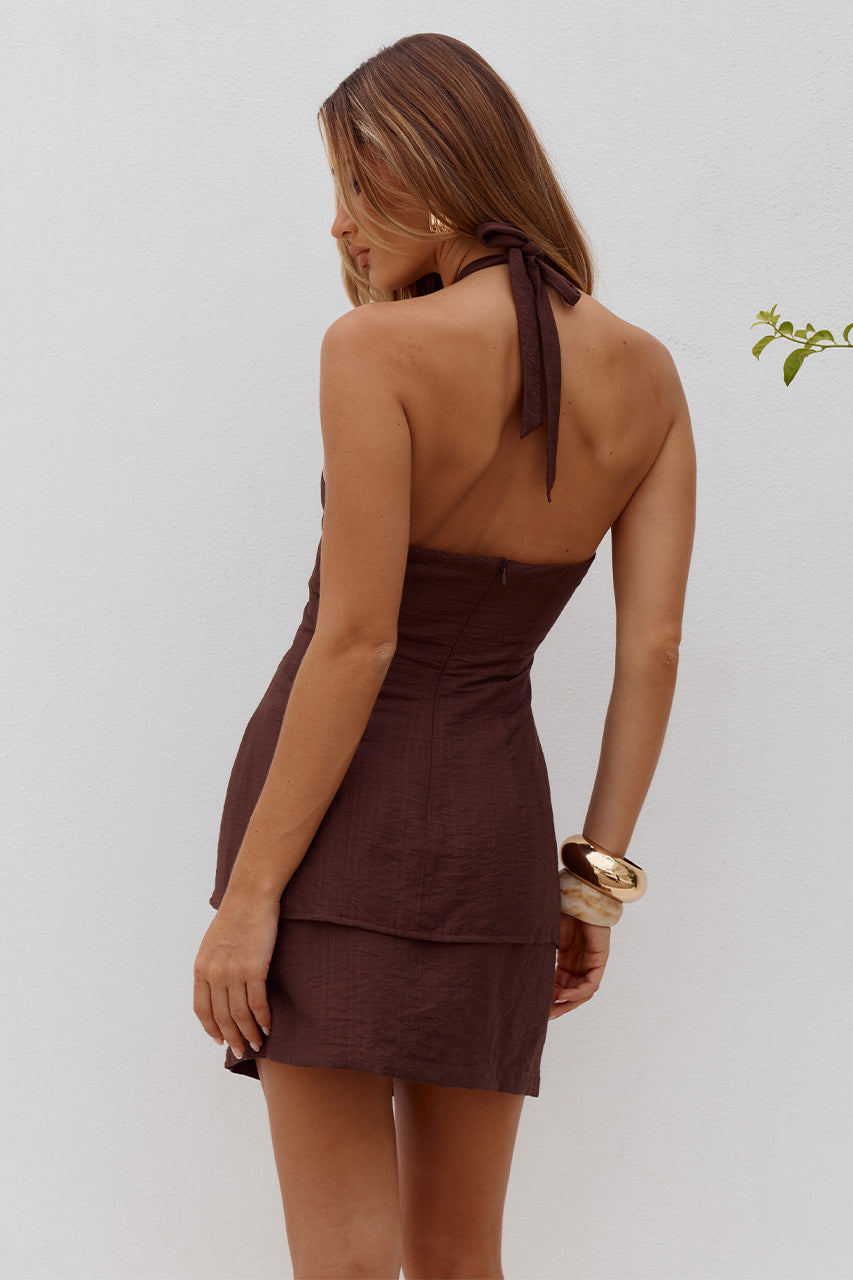 SHELLIE KEYHOLE HALTER TOP - CHOCOLATE