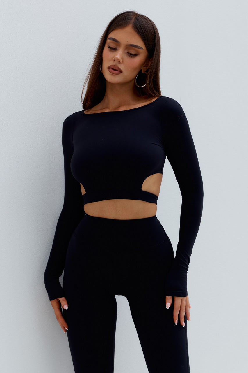 SJANA LONG SLEEVE TIE TOP - BLACK