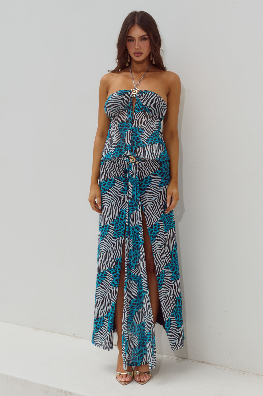 SKYLAR RUCHED MAXI SKIRT - DANTE TEAL