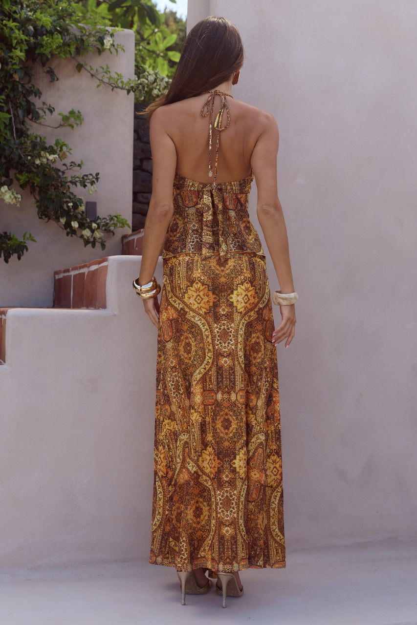 SKYLAR RUCHED MAXI SKIRT - MAGNOLIA MANGO - SKYLARSHEERHALTERSPLITFRONTTOPXSKYLARRUCHEDMAXISKIRT-MAGNOLIAMANGO-09