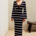 SOFIA LONG SLEEVE KNIT MAXI DRESS - CHOCOLATE/BLUE/WHITE