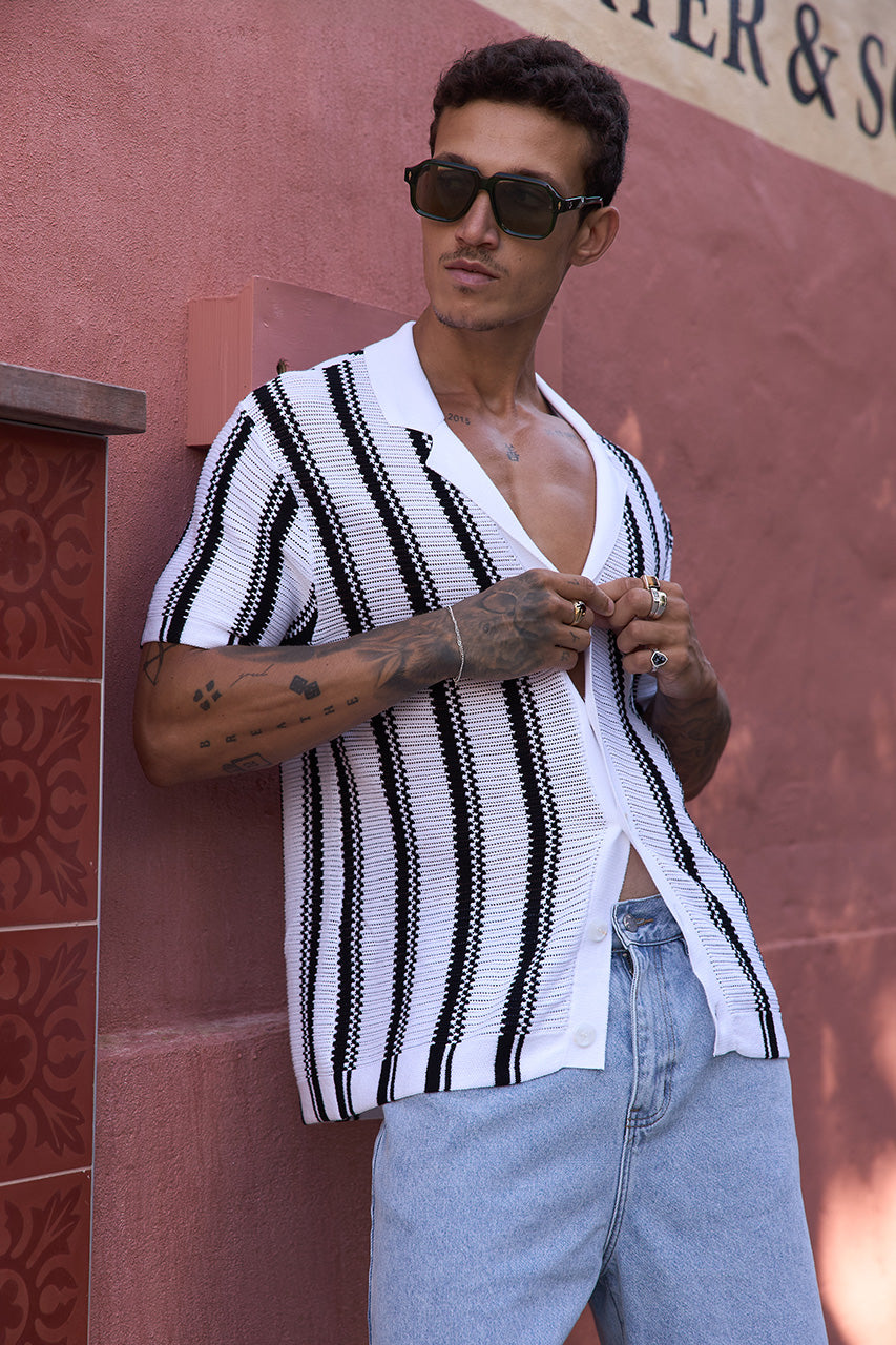 SOPER SHORT SLEEVE KNIT TOP - WHITE/BLACK - SOPERKNITTOPWHITE_BLACK-1