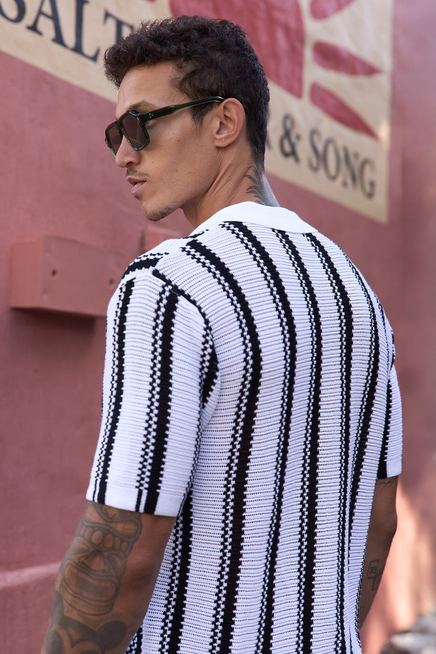 SOPER SHORT SLEEVE KNIT TOP - WHITE/BLACK