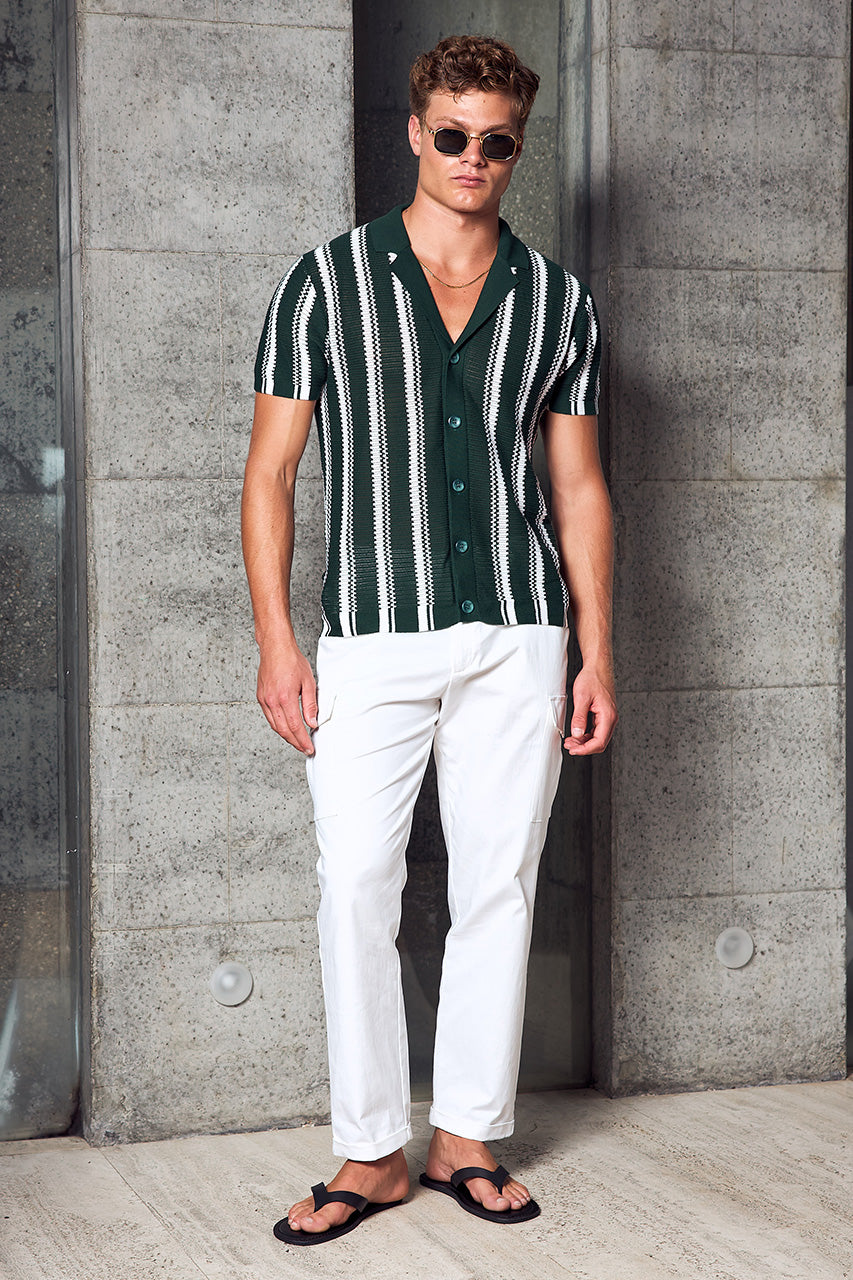 SOPER SHORT SLEEVE KNIT TOP - FOREST GREEN/WHITE - SOPERSHORTSLEEVEKNITTOP-FORESTGREEN_WHITE-2