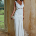 SOPHIA V-NECK LACE TRIM MAXI DRESS - WHITE
