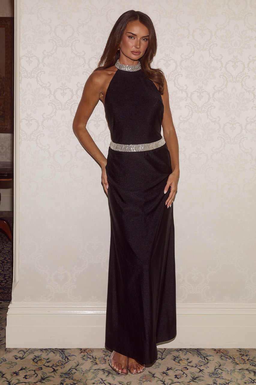 SORREL HALTER OPEN BACK MAXI DRESS - BLACK