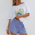 TILKA ELASTICATED TIE WAIST SHORTS - BLUE STRIPE