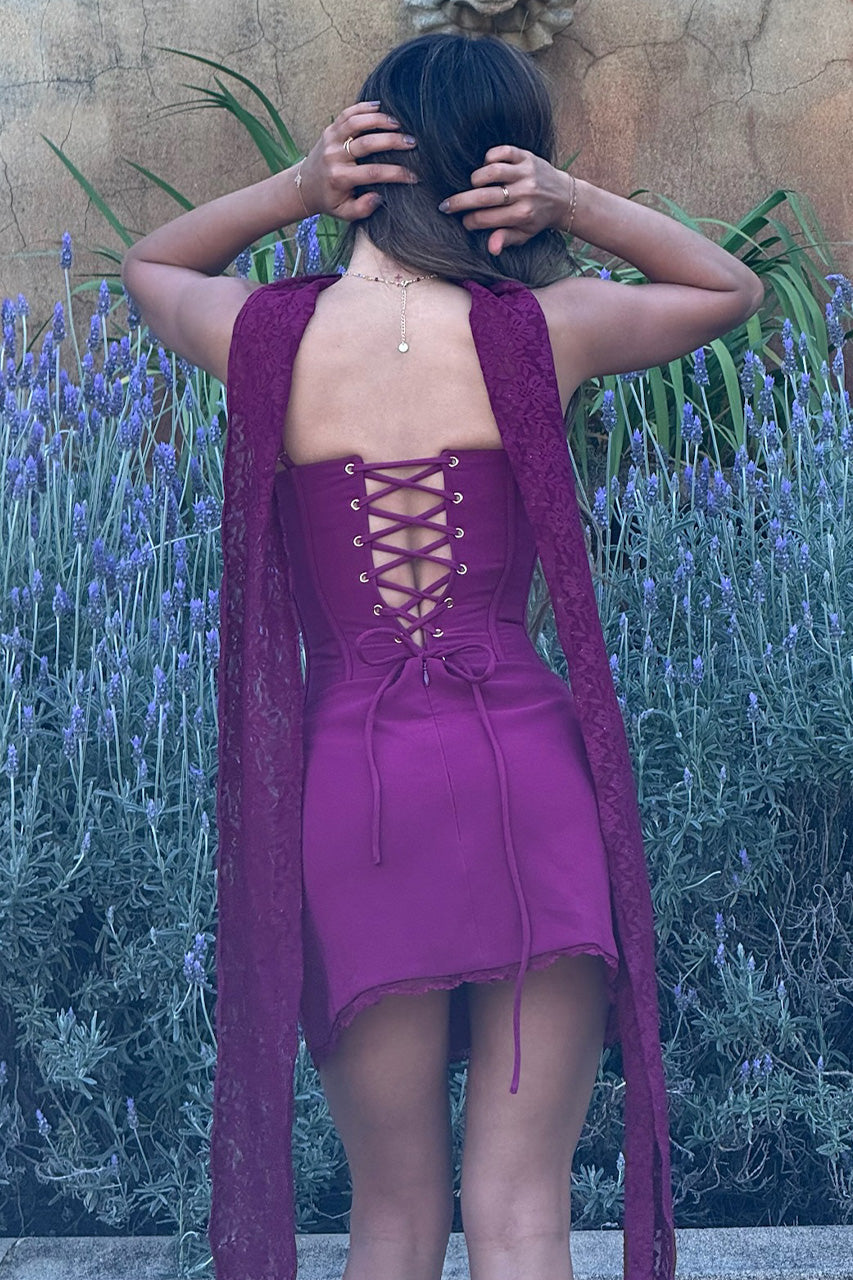 STARLA BUSTIER SCARF MINI DRESS - PLUM - STARLAMINIDRESS-11