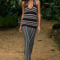 SUKI HALTER MAXI DRESS - CHOCOLATE/BLUE