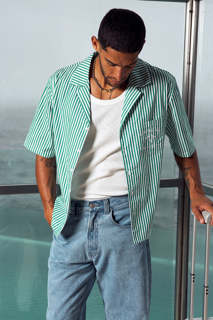 SYLAS SHORT SLEEVE SHIRT - GREEN STRIPE - SYLASSHORTSLEEVESHIRT-GREENSTRIPE_-3