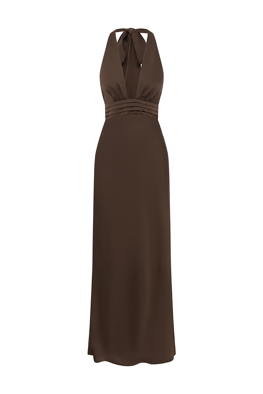 SYLVIE PLUNGE V-NECK MAXI DRESS - BITTER CHOCOLATE - SYLVIEPLUNGEV-NECKMAXIDRESS-BITTERCHOCOLATE_7