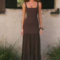 TAHLIA SQUARE NECK MAXI DRESS - BITTER CHOCOLATE