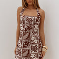 TALLI HALTER SQUARE NECK MINI DRESS - AMIRA CHOCOLATE