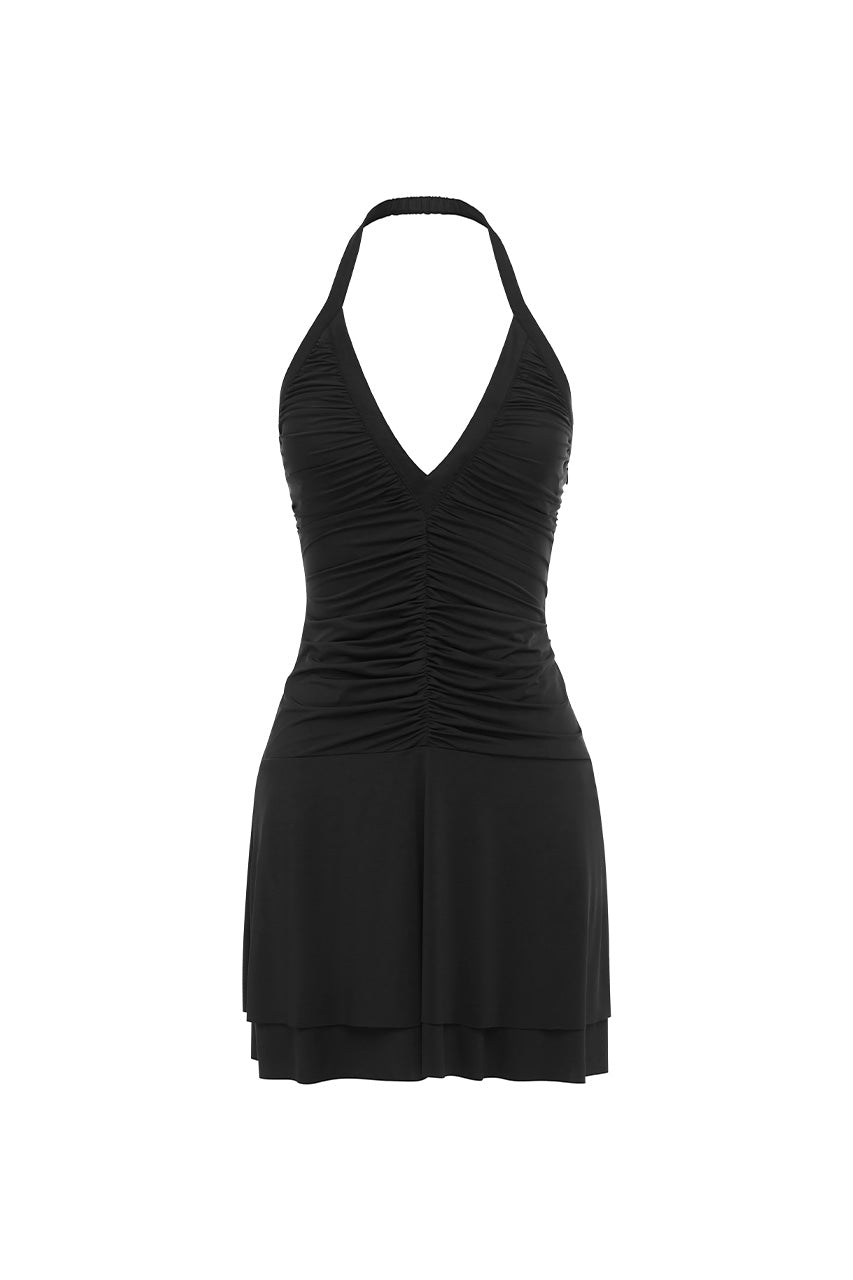 TAMINO HALTER RUCHED MINI DRESS - BLACK - TAMINOHALTERRUCHEDMINIDRESS-BLACK
