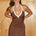 TAMINO HALTER RUCHED MINI DRESS - CHOCOLATE/WHITE