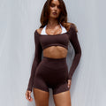 TANISHA LONG SLEEVE CROP TOP - CHOCOLATE
