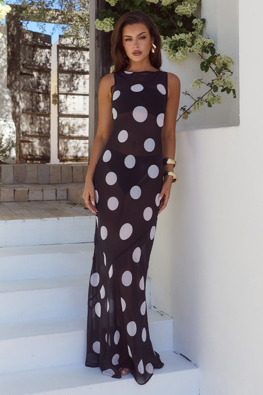 TERA HIGH NECK MAXI DRESS - BLACK/WHITE POLKA - TERAHIGHNECKMAXIDRESS-BLACKWHITEPOLKA-01