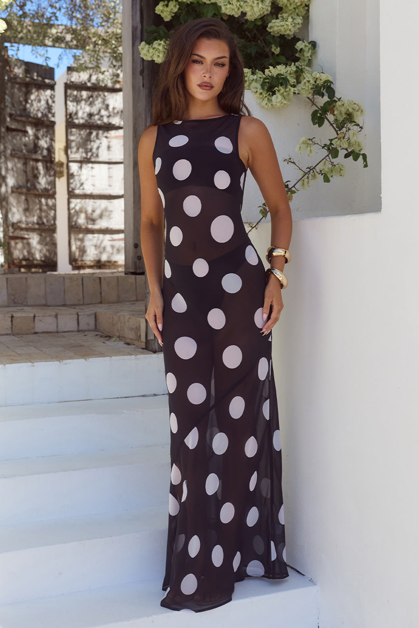 TERA HIGH NECK MAXI DRESS - BLACK/WHITE POLKA XXL - TERAHIGHNECKMAXIDRESS-BLACKWHITEPOLKA-09