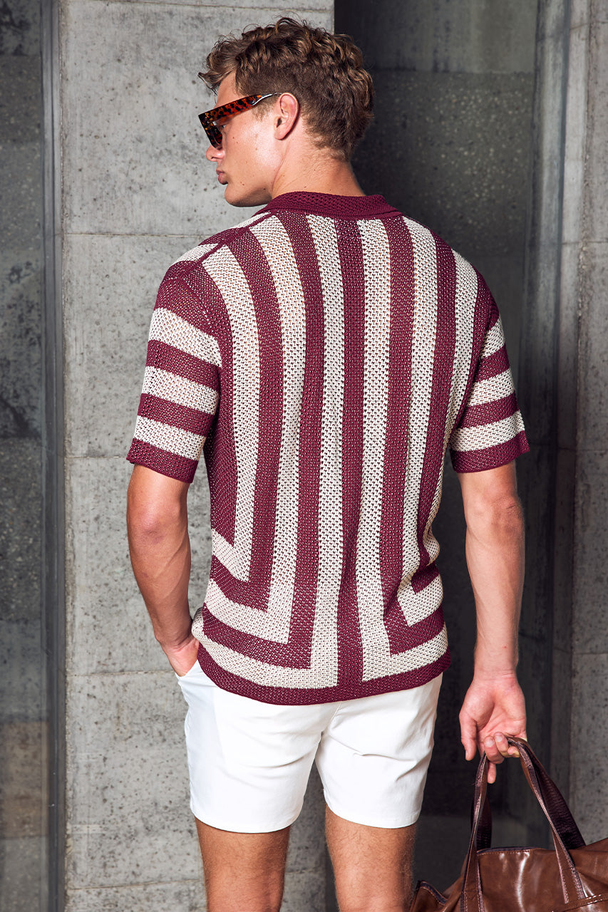 THEO KNIT  SHIRT - WINE/SAND