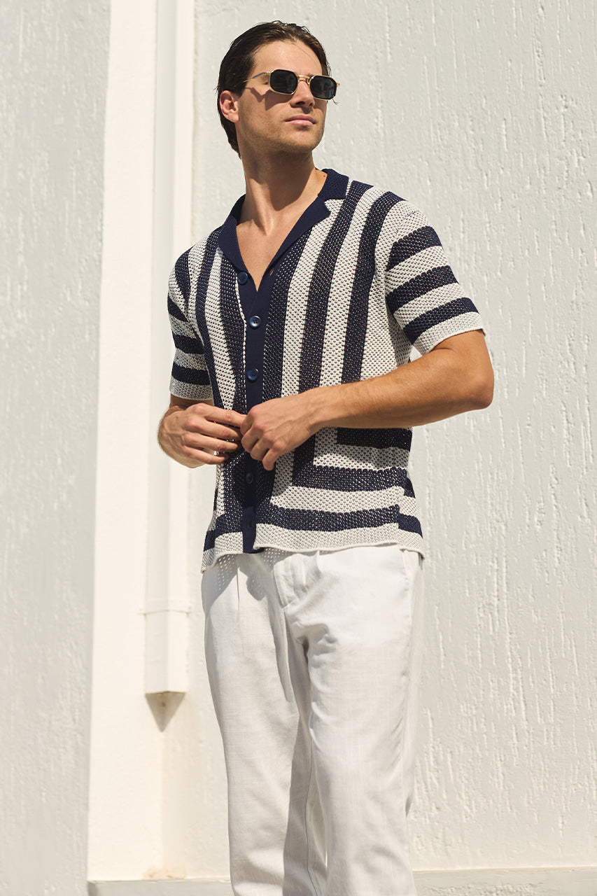 THEO KNIT SHIRT - NAVY/WHITE - THEOSHORTSLEEVEKNITSHIRT-WHITENAVYXOSCARPANTWHITE-3