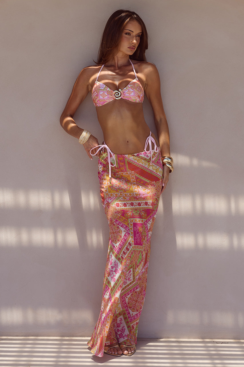 CYRUS LOW WAIST SHEER MAXI SKIRT - CAVELLO PEACH