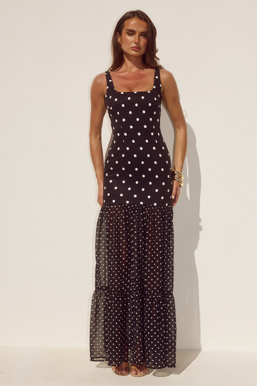 TILLIE SHEER BOTTOM MAXI DRESS - BLACK/WHITE POLKA - TILLIESHEERBOTTOMBOTTOMMAXIDRESS-2