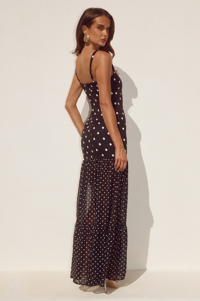 TILLIE SHEER BOTTOM MAXI DRESS - BLACK/WHITE POLKA - TILLIESHEERBOTTOMBOTTOMMAXIDRESS-3