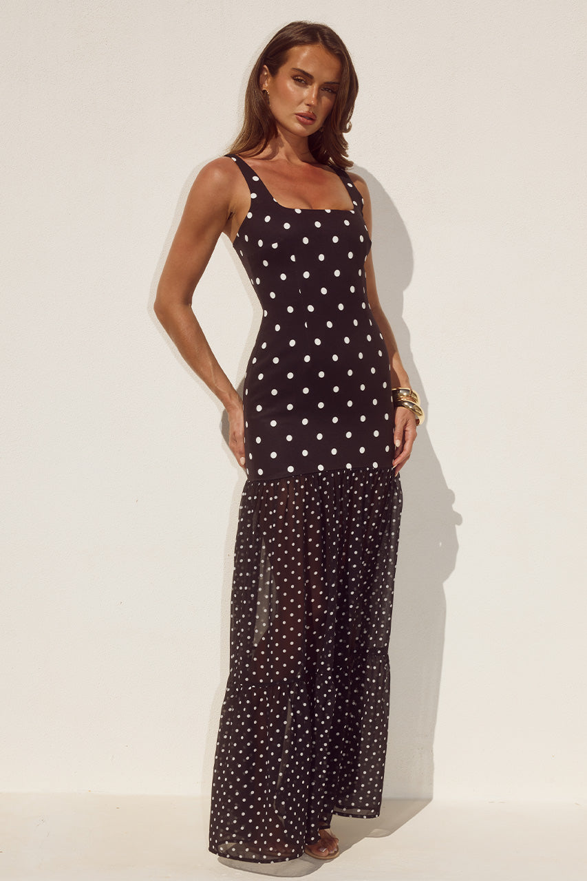 TILLIE SHEER BOTTOM MAXI DRESS - BLACK/WHITE POLKA - TILLIESHEERBOTTOMBOTTOMMAXIDRESS-4