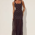 TILLIE SHEER BOTTOM MAXI DRESS - BLACK/WHITE POLKA