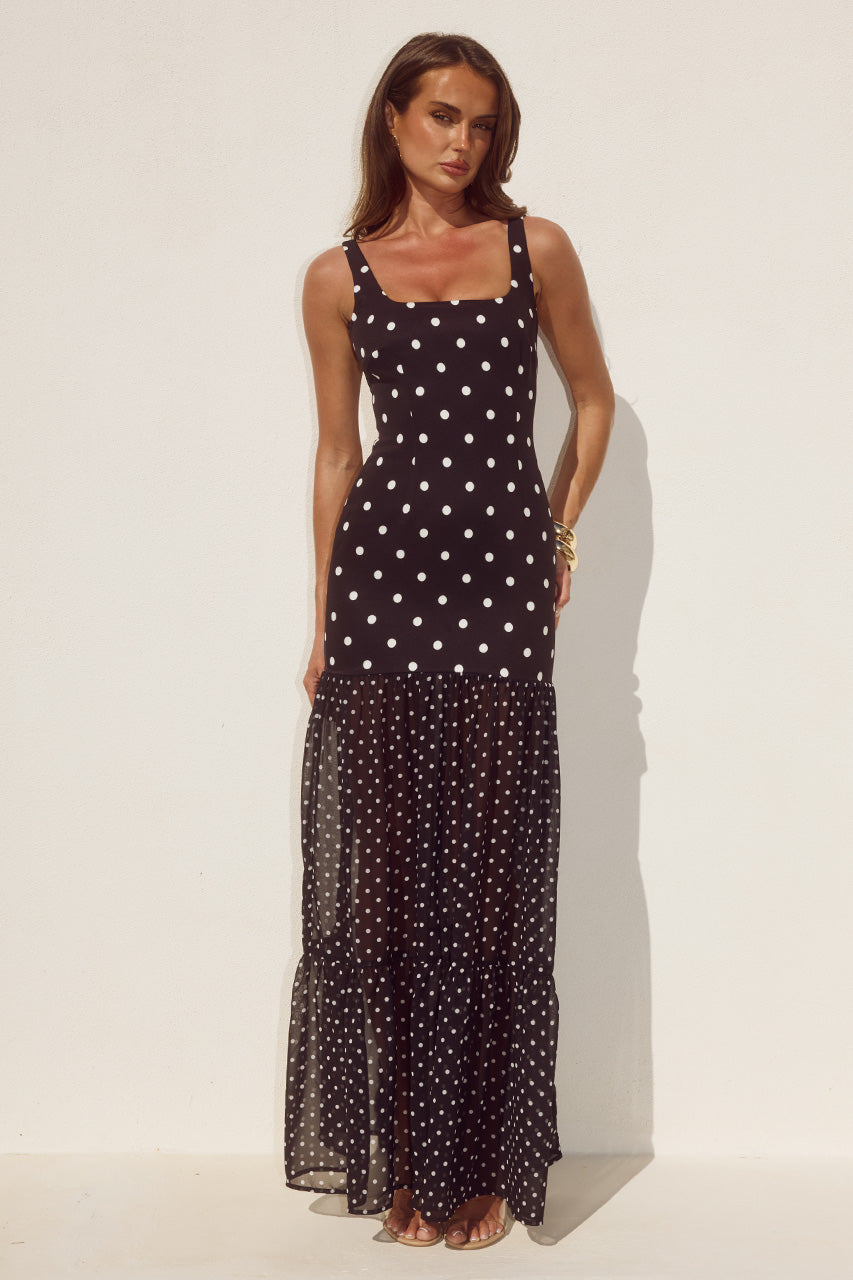 TILLIE SHEER BOTTOM MAXI DRESS - BLACK/WHITE POLKA XXL - TILLIESHEERBOTTOMBOTTOMMAXIDRESS-6