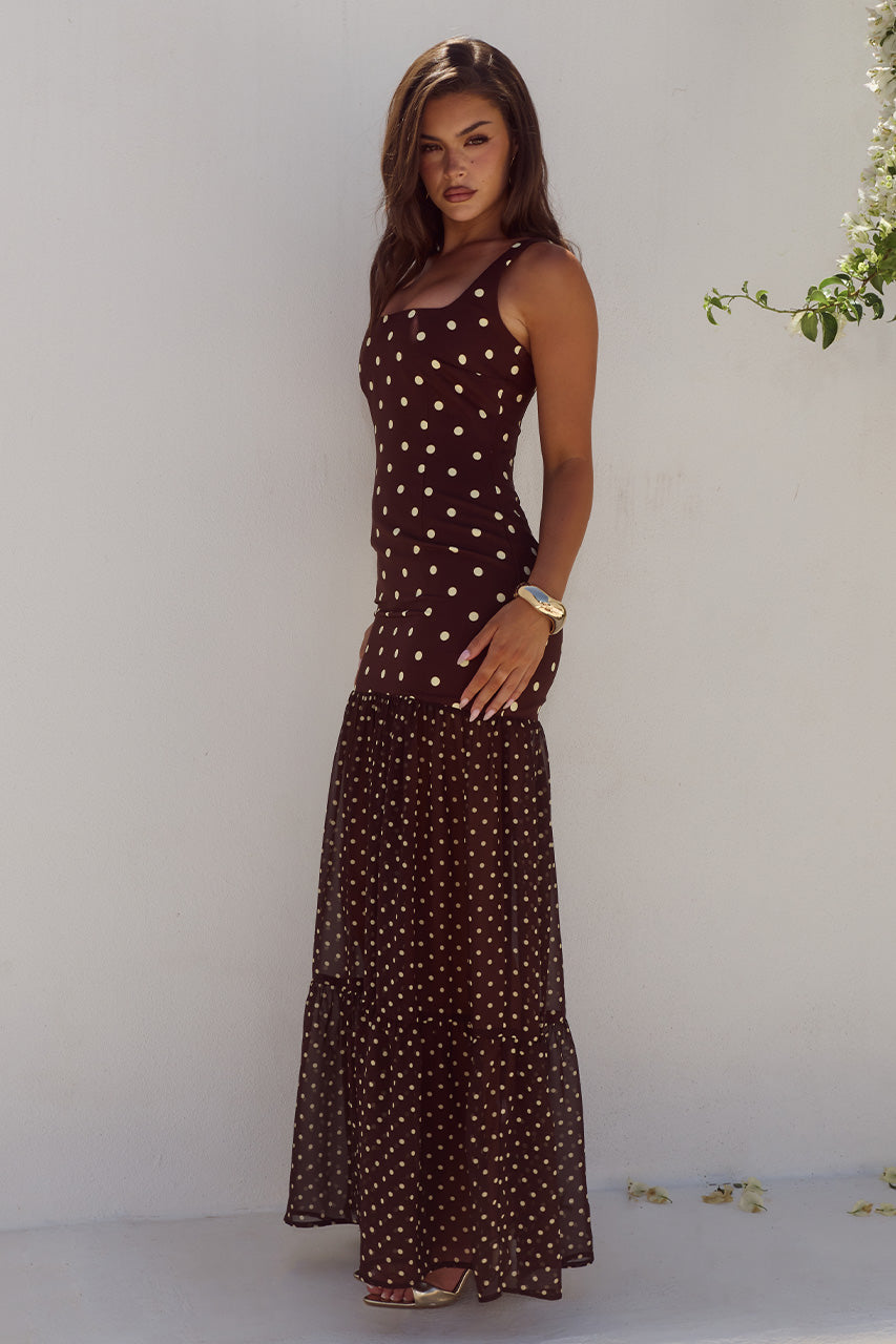 TILLIE SHEER BOTTOM MAXI DRESS - CHOC/LEMON POLKA - TILLIESHEERBOTTOMMAXIDRESS-CHOCLEMONPOLKA-2