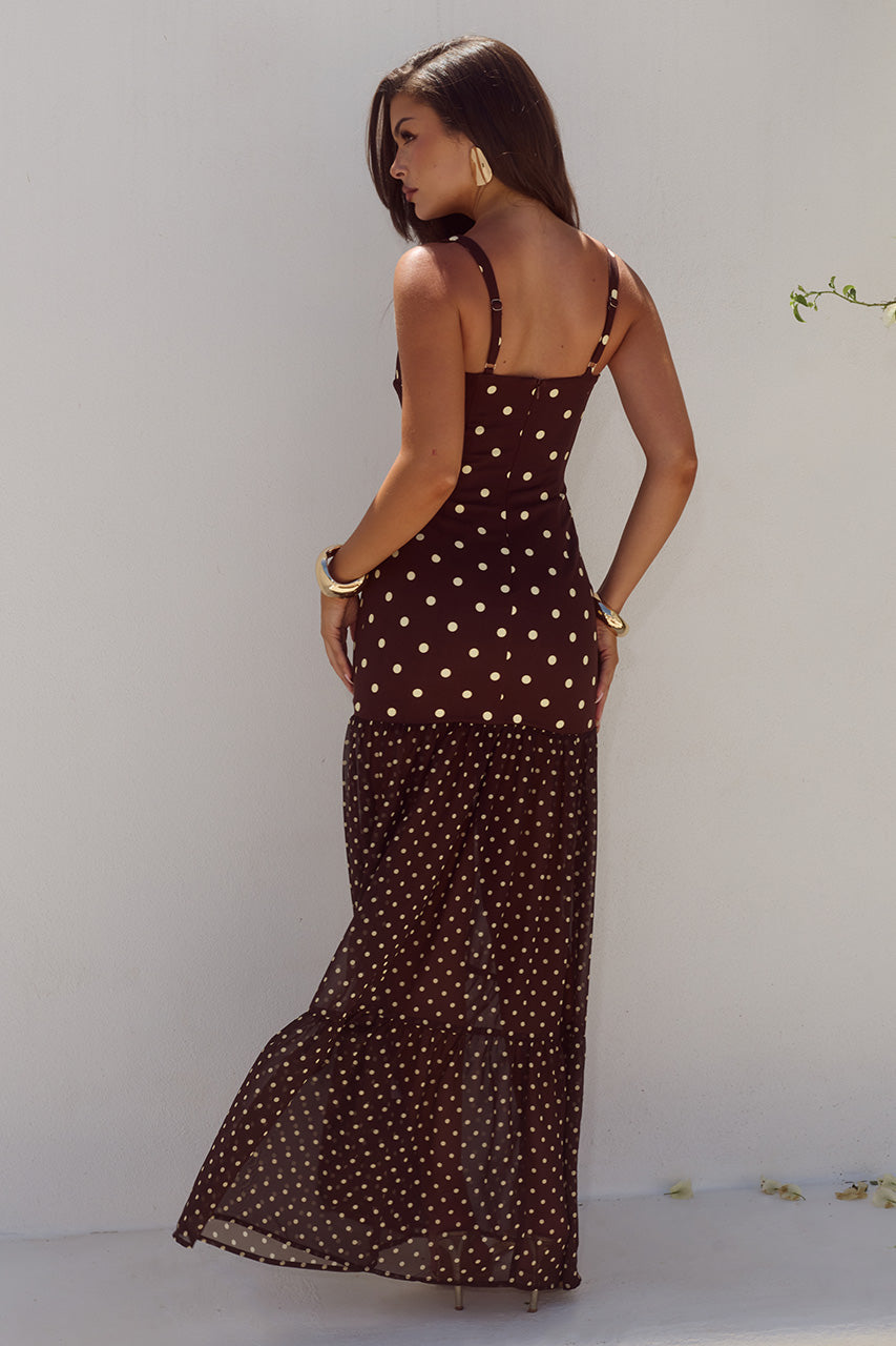 TILLIE SHEER BOTTOM MAXI DRESS - CHOC/LEMON POLKA - TILLIESHEERBOTTOMMAXIDRESS-CHOCLEMONPOLKA-3