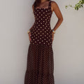 TILLIE SHEER BOTTOM MAXI DRESS - CHOC/LEMON POLKA