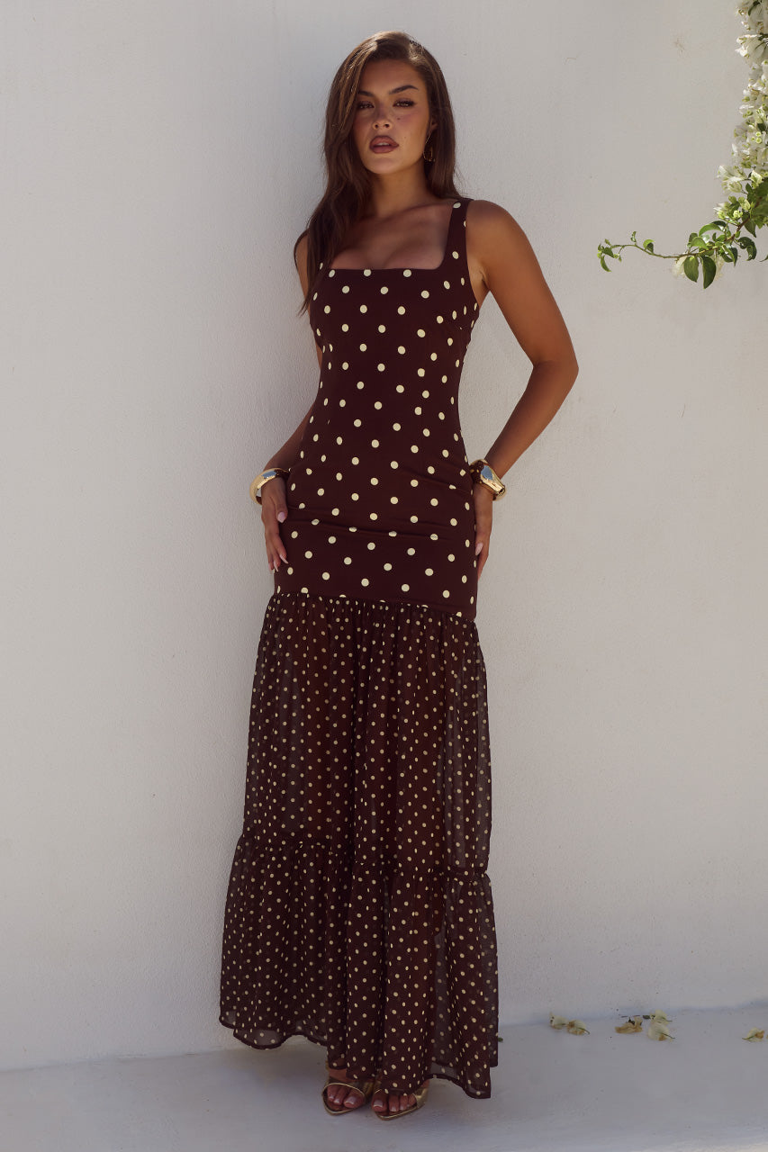 TILLIE SHEER BOTTOM MAXI DRESS - CHOC/LEMON POLKA XXL - TILLIESHEERBOTTOMMAXIDRESS-CHOCLEMONPOLKA-5
