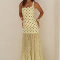 TILLIE SHEER BOTTOM MAXI DRESS - LEMON/CHOC POLKA