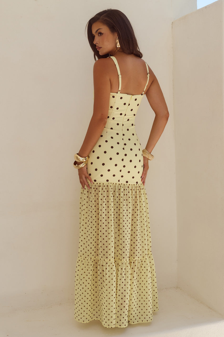 TILLIE SHEER BOTTOM MAXI DRESS - LEMON/CHOC POLKA - TILLIESHEERBOTTOMMAXIDRESS-LEMONCHOCPOLKA-06