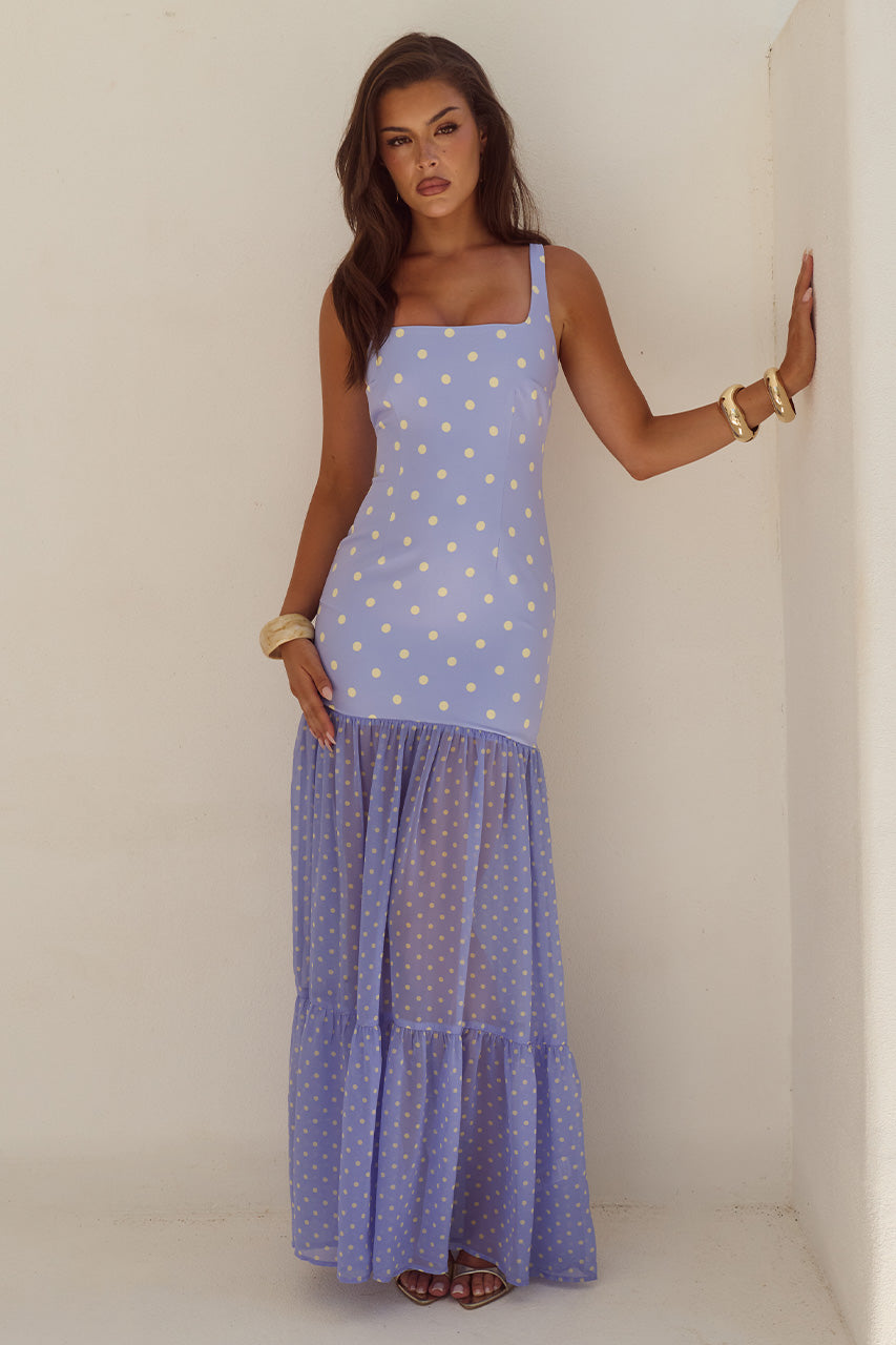 TILLIE SHEER BOTTOM MAXI DRESS - PERIWINKLE/LEMON POLKA - TILLIESHEERBOTTOMMAXIDRESS-PERIWINKLELEMONPOLKA-1