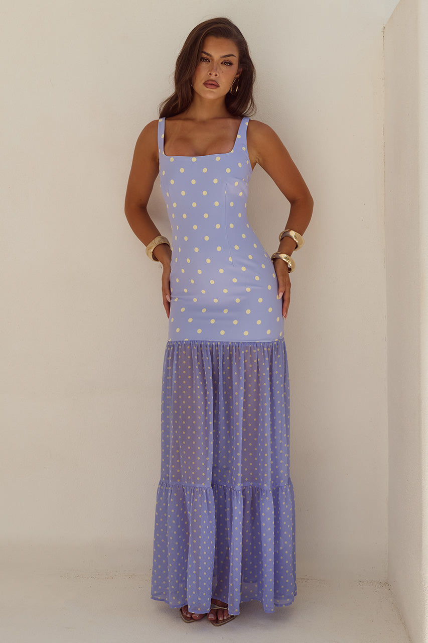 TILLIE SHEER BOTTOM MAXI DRESS - PERIWINKLE/LEMON POLKA XXL - TILLIESHEERBOTTOMMAXIDRESS-PERIWINKLELEMONPOLKA-2