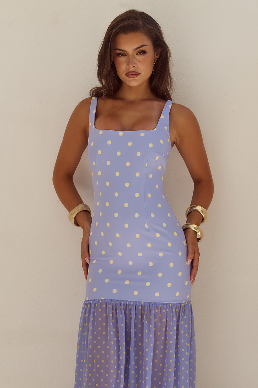 TILLIE SHEER BOTTOM MAXI DRESS - PERIWINKLE/LEMON POLKA - TILLIESHEERBOTTOMMAXIDRESS-PERIWINKLELEMONPOLKA-3