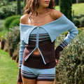 TINA LONG SLEEVE KNIT TOP - BLUE/CHOC