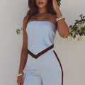 TINA SCARF TOP - SKY BLUE/CHOCOLATE