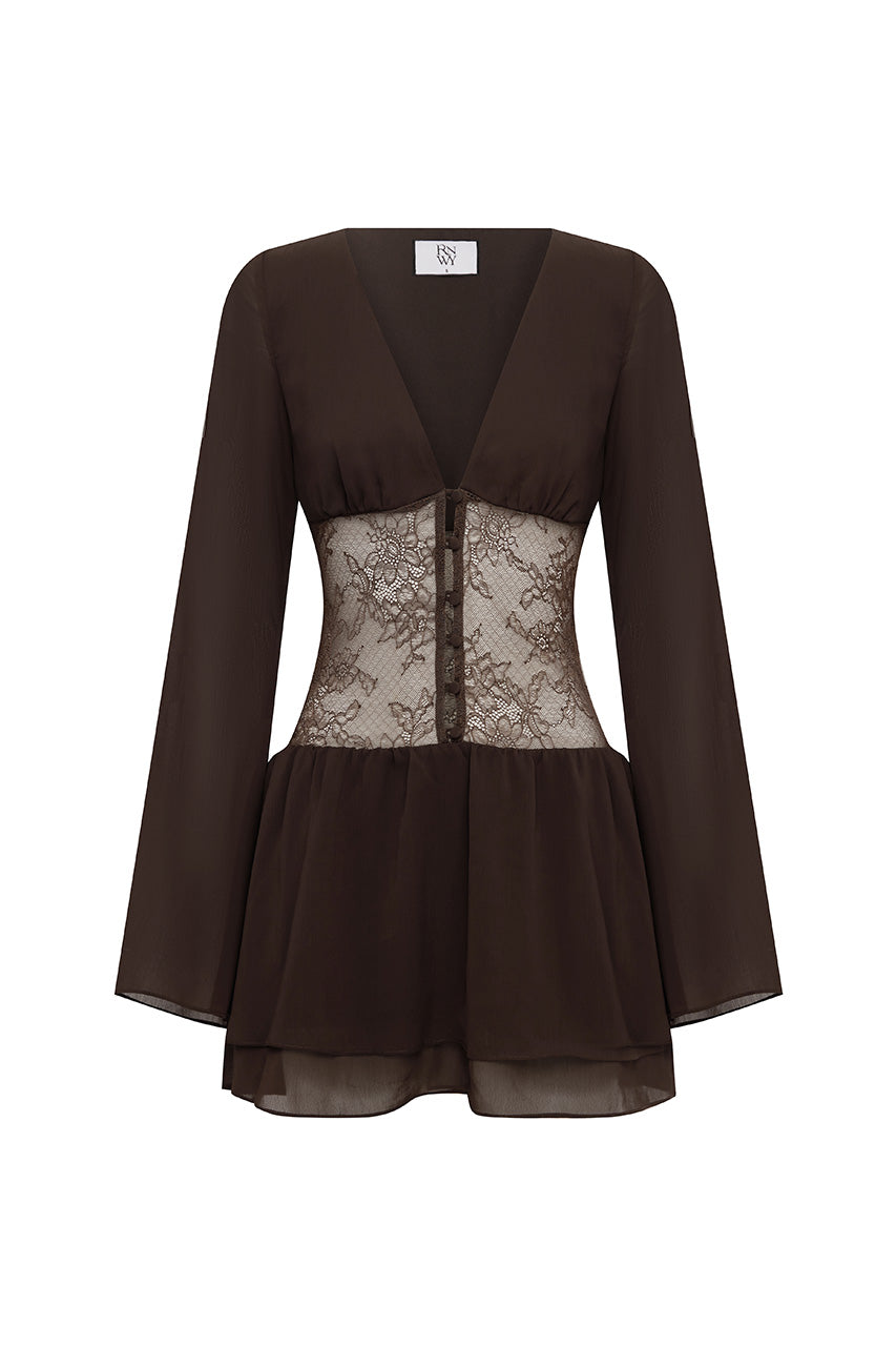 TOMMI LONG SLEEVE MINI DRESS - CHOCOLATE - TOMMILONGSLEEVEMINIDRESS-CHOCOLATE_4234a65c-e260-4a4d-9502-ea45fd58f1e3