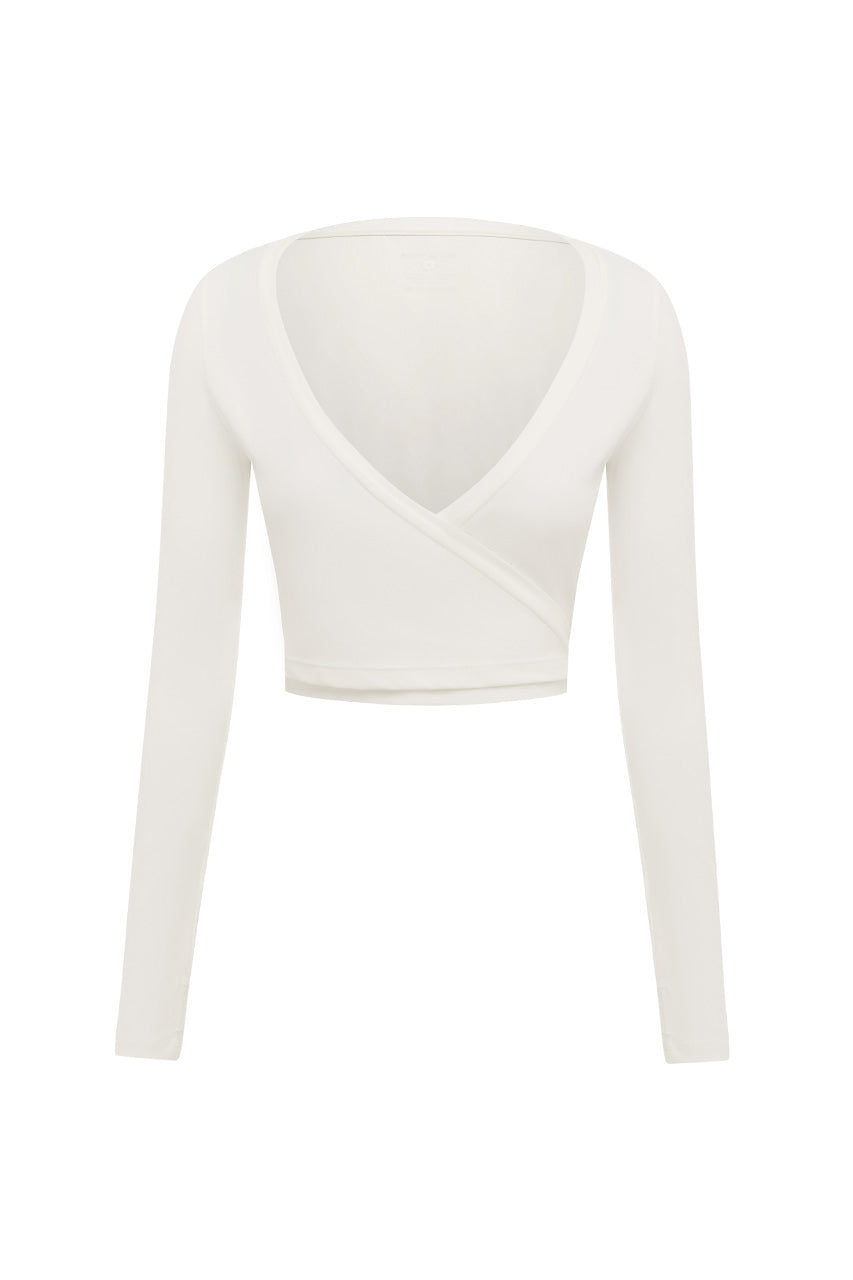 TORIE BALLET WRAP TOP - CREAM - TORIEBALLETWRAPTOPxKATIAWRAPSIDETIESKORT-BALLETPINKxELLEV-NECKPLUNGETWISTSPORTSBRA-CREAM-0