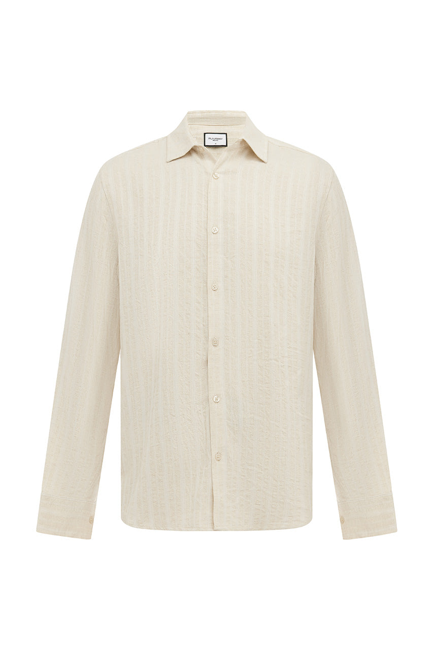 TRISTIAN LONG SLEEVE SHIRT - SAND/WHITE STRIPE - TRISTIANLONGSLEEVESHIRT-SAND_WHITESTRIPE