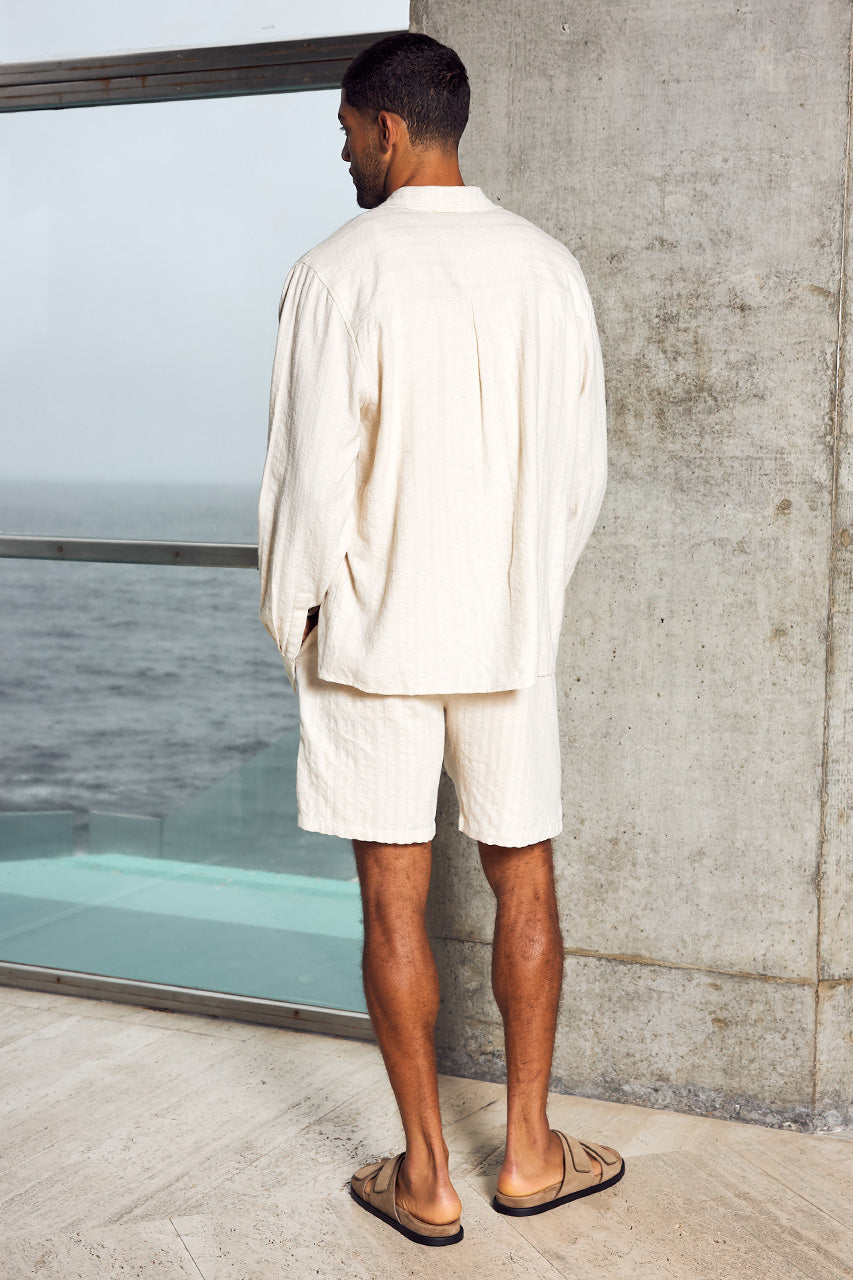 TRISTIAN LONG SLEEVE SHIRT - SAND/WHITE STRIPE - TRISTIANLONGSLEEVESHIRTXTRISTIANDRAWSTRINGSHORT-SAND_WHITESTRIPE-6