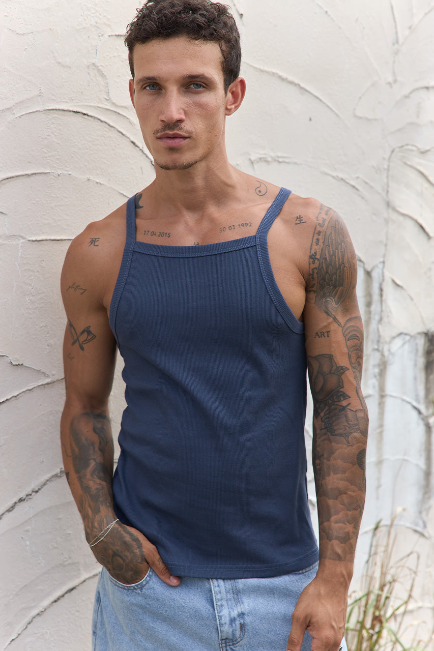 TYLER RIBBED SINGLET - STEEL