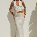 VALERIA HALTER CUTOUT MAXI DRESS - CREAM/BLACK POLKA
