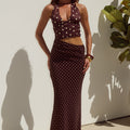VALERIA HALTER CUTOUT MAXI DRESS - CHOC/LEMON POLKA