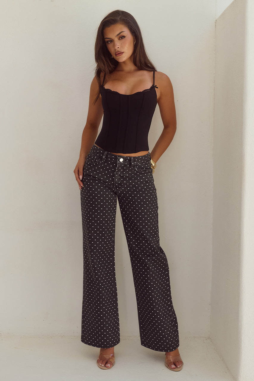 ZAVIER STRAIGHT LEG JEANS - BLACK/WHITE POLKA XXL - VALERIELACETRIMBUSTIER-BLACKXZAVIERSTRAIGHTLEGJEANS-BLACKWHITEPOLKA-01